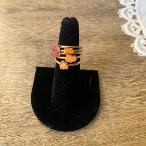 Altar’d State Set of 5 peony and coral quartz gemstone rings, gold plated brass